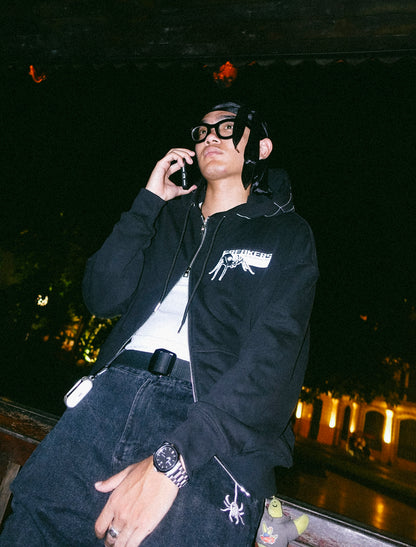 spider web zip-up hoodie